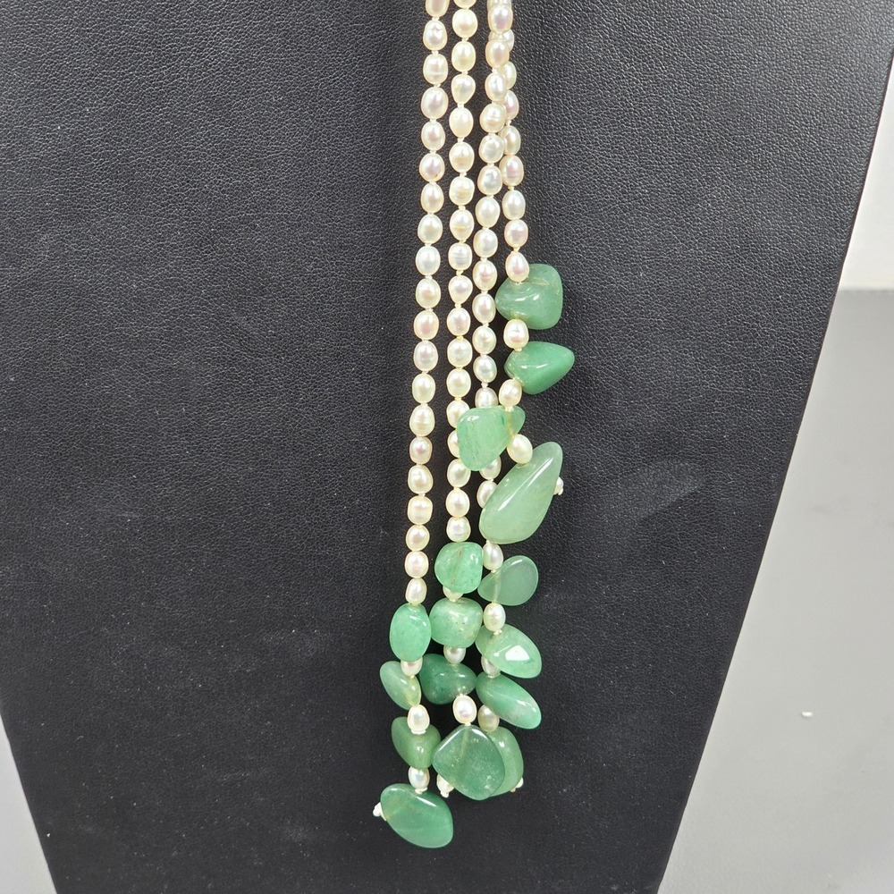 2 Long Strand Freshwater Potato Pearl Green Aventurine Gemstone Necklaces 58"